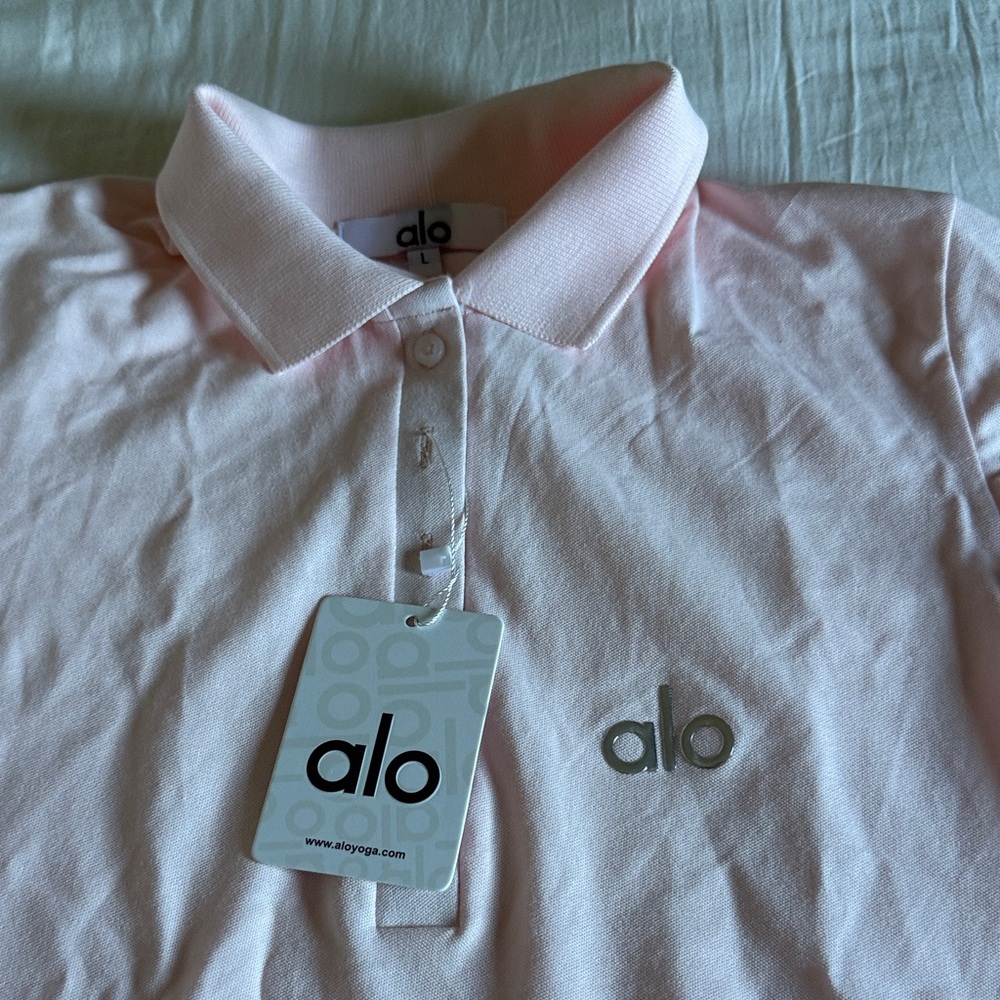 ALO Yoga Light Pink Kids Polo with Reflective Logo